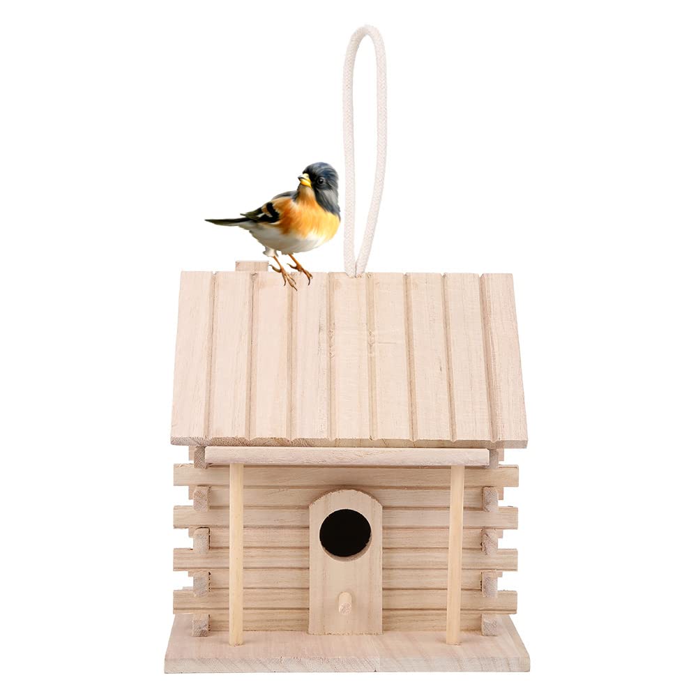 Wood Bird House Waterproof Hanging Birdhouse Pine Wood Wren Bird Nesting Dove Bird House Squirrel House Outdoor Decoration for Wild Bird Watching