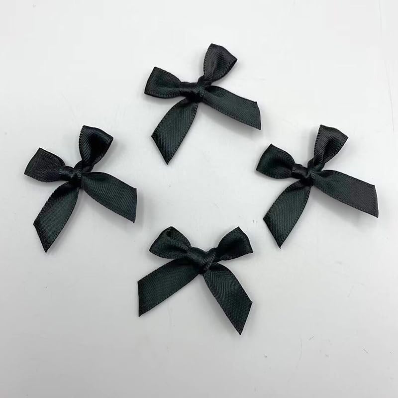 SYSUII Pack of 100 Mini Satin Ribbon Bows 3.5 cm x 3.2 cm Mini Satin Bows Bowknot Small Satin Ribbon Bows Made of Polyester for Wedding Decoration Cards DIY Crafts Gift Wrapping – Black