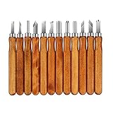 Wood Carving Knife, Intsun 12 Set SK2 Carbon Steel Wood Carving Tools Kit Handmade Crafting Chisel Knife for Kids Adults Beginners Professionals with Reusable Pouch