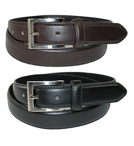 CTM Men's Big & Tall Leather Dress Belt with Silver Buckle (Pack of 2), 48