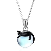 TALYKONG Black Cat Necklace for Women Moonstone Cat Pendant Gothic Necklace Jewelry Gifts for Cats Lover