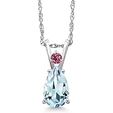 Gem Stone King 14K White Gold Sky Blue Aquamarine and Pink Tourmaline Pendant Necklace for Women | 0.79 Cttw | Gemstone March Birthstone | Pear Shape 8X5MM | With 18 Inch Chain