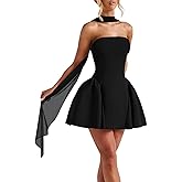 Ibpdea Satin Homecoming Dresses Strapless Short Prom Dress for Teens Scarf Mini Formal Dress