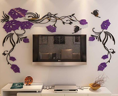 3d Flower and Vine Wall Murals for Living Room Bedroom Sofa Backdrop Tv Wall Background, Originality Stickers Gift, DIY Wall Decal Wall Decor Wall Decorations (Purple, Large)