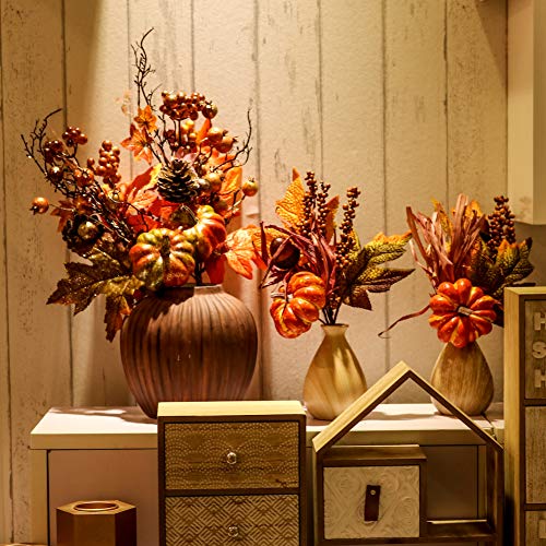 Valery Madelyn 4 Packs Fall Picks with Artificial Pumpkins, Berries and Maple Leaves, Floral Picks for Fall Decor, Thanksgiving Fall Decorations, Autumn Decor, Crafting and Displaying