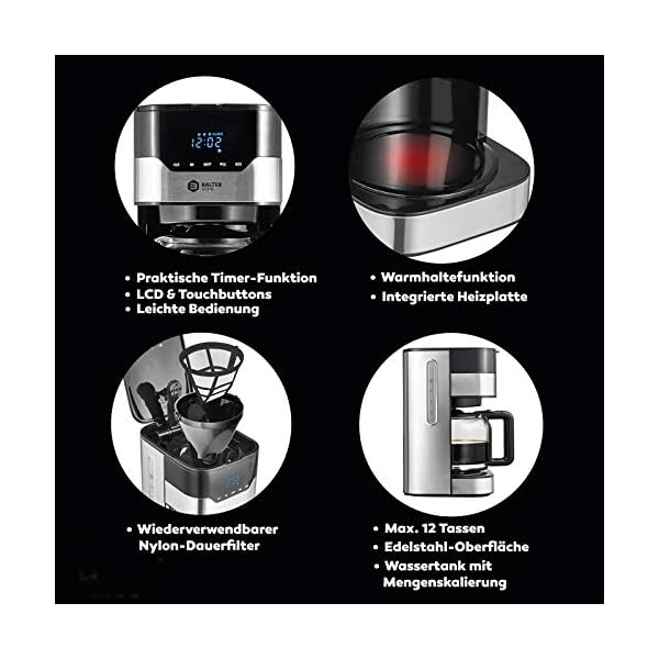 Balter Filter Kaffeemaschine mit Timer ✓ 3 Brühstärken ✓ LCD Display und Touchtasten ✓ Permannentfilter ✓ Glasskanne für… – Bild 7