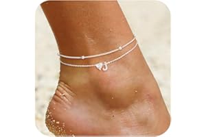 NECOCY Love Heart Initial Silver Plated Anklets for Women Waterproof Dainty CZ Anklet Trendy Fashion Jewelry Gifts for Women