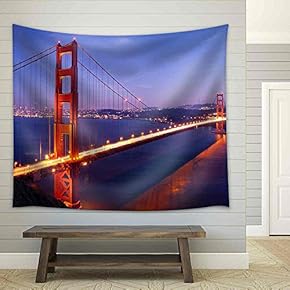 Golden Gate Bridge at Twilight. San Francisco, USA. - Fabric Wall Tapestry Home Decor - 51x60 inches
