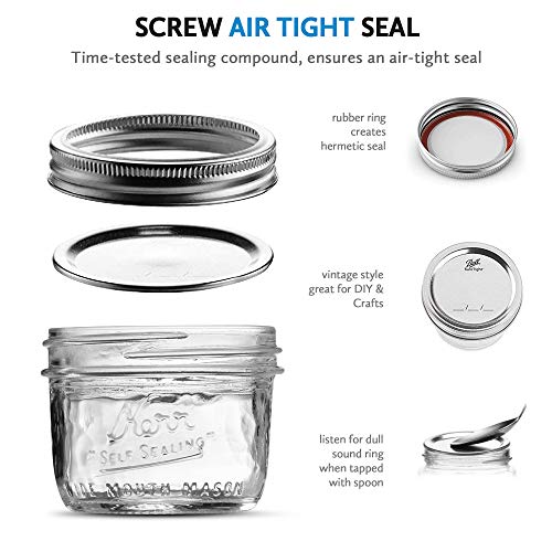 Wide Mouth Mason Jar 8 oz [12 Pack] Kerr Wide Mouth Mason Jars With Airtight lids and Bands