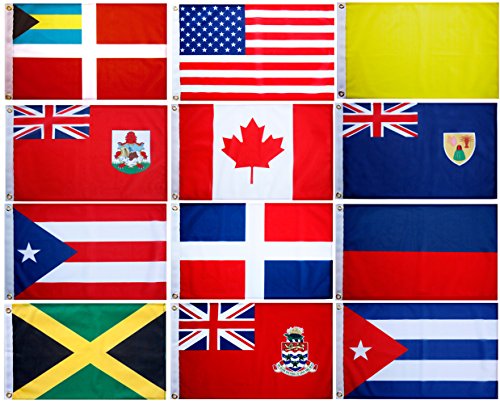 Blue Marble Marine Set of 12 Courtesy and Quarantine Flags for US, Canada, Bermuda, Bahamas and Greater Antilles. 12 X 18 inches, UV fade-resistant.