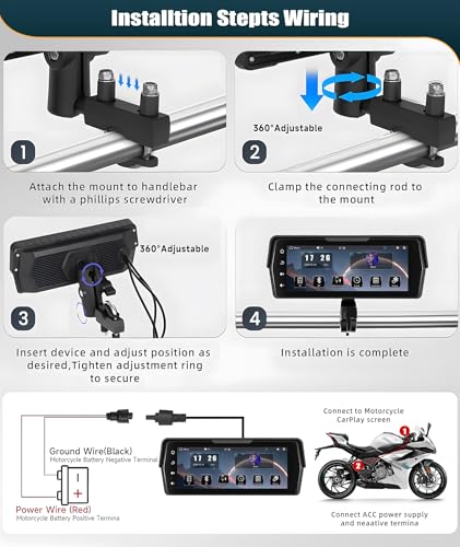 CMAECHO [2026] Motorcycle Dashcam Carplay with Front/Rear Camera, 6.86 Inch HD Touch Screen, IP68, Waterproof Motorcycles with Dual Bluetooth, WiFi, Android Auto, Mirror Link