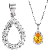 BENECREAT 925 Sterling Silver Zircon Pave Teardrop Bezel Pendant Blanks for 9.5x6mm Gemstone Teardrop Pendant Base Tray for DIY Necklace Jewelry Making, Platinum
