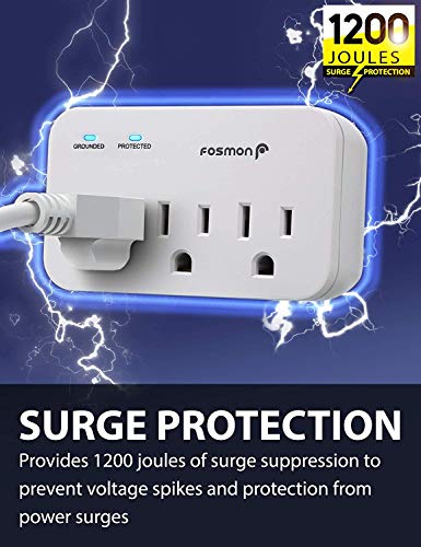 Fosmon 3 Outlet Surge Protector (2 Pack), 1200J Wall Mount Multi Plug Adapter Tap Extender, 1875 Wat - //coolthings.us