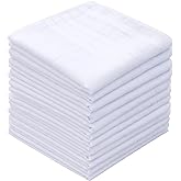 GB Men's Handkerchiefs 100% Cotton Solid White with Stripe Large Classic Hankies Bulk Set