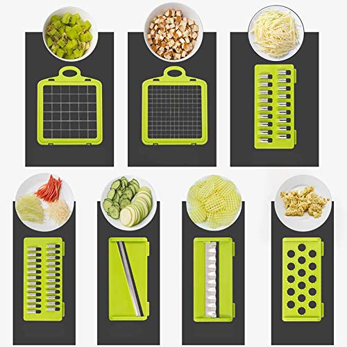 QELEG Kitchen Vegetable Chopper with Scissors, Pro Mandoline Slicer with Container, 8 in 1 onion chopper slicer dicer for Carrots, Cabbage, Potato, Garlic, Tomato, Fruit, Salad