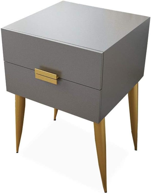 YaGFeng Bedside Side Table Side Table With Gold Plated Metal Legs Double Drawer Nightstand (Color : Gray, Size : 40x41.5x59CM)