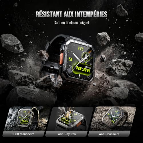 Blackview Men's Military Smart Watch, SOS LED Torch & Compass, 100J Battery Life 960mAh, Bluetooth Calling, Pedometer, 24h Health Tracking, 120+ Sports Modes, IP68, Shockproof, iOS & Android