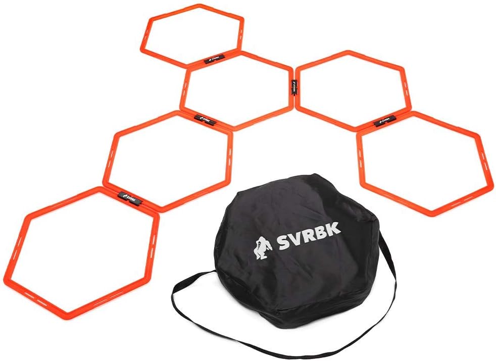 SVRBK Hexagonal Agility Rings - A Large Web of Hoops - Improves Speed and Footwork in Football, Soccer, Rugby, Boxing and Combat Sports - Including HIIT Timer App, Carry Bag and Training Guide.