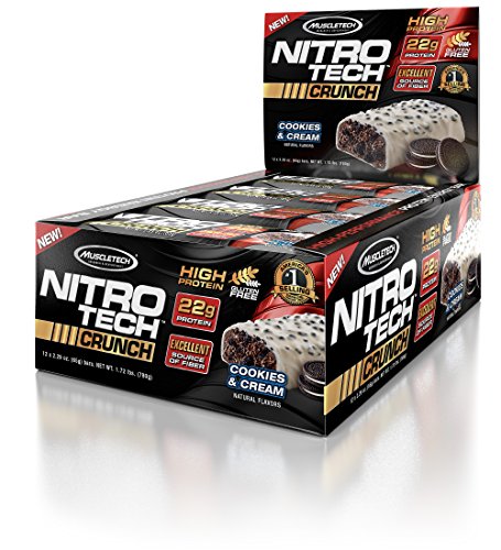MuscleTech Nitro Tech Crunch Protein Bars, Cookies and Cream, 12 x 2.29 oz bars