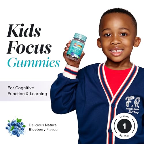 Kids Focus Gummies – Nootropic High Strength Brain Supplement for Children – 9 Focus, Energy, Positive Mood Vitamins– Lions Mane, Ginseng, B12, Iodine – Vegan - by Novomins
