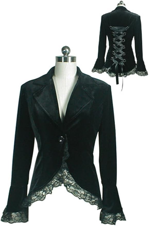 Chic Star PLUS SIZE Gothic Lace Trim Corset Velvet Jacket Black UK