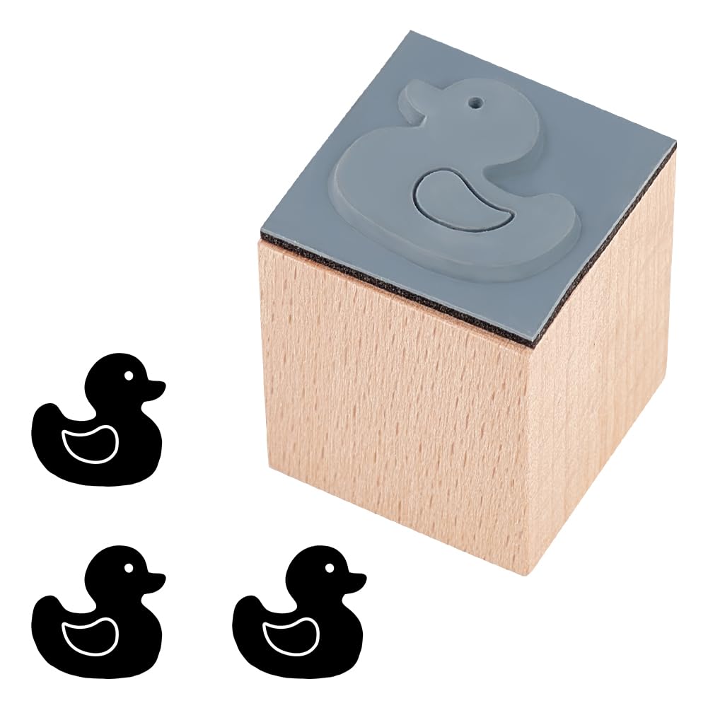 OLYCRAFT Duck Wooden Rubber Stamp 25mm Square Wooden Stamps with Rubber 32mm Thick Vintage Rubber Stamps Small Mini Stamp for Scrapbooking Card Making Planner DIY Craft