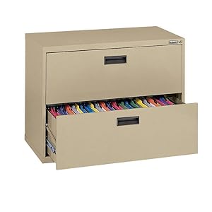 Sandusky 400 Series Tropical Sand Steel Lateral File Cabinet with Plastic Handle, 30" Width x 27-1/4" Height x 18" Depth, 2 Drawers