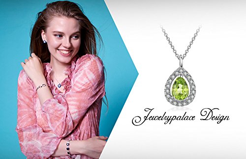 JewelryPalace Women's Pear 0.8ct Natural Peridot 925 Sterling Silver Solitaire Pendant Necklace 18" - Thumbnail 5