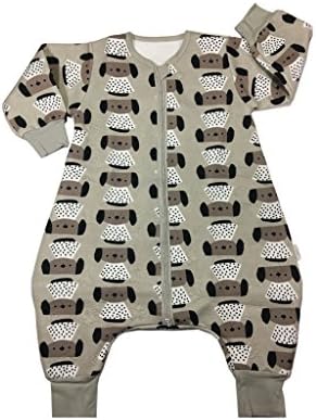 Toddlers Long-Sleeved Sleeping Sacks with Feet,Loose-Fitting Jumpsuit,100% Cotton One-Piece Pajamas,Vertical Zipper-Front for Pee,Horizontal Zipper-Back for Poo Easily,Grey Pekingese Dog,Size M.