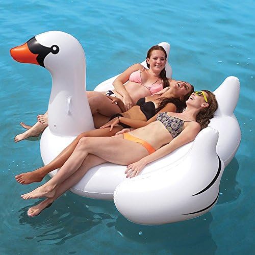 Veslagy Inflatable Flamingo Swimming Float Pool Float Pink Ride-On Swimming Ring Adults Children Water Holiday Party Toys Piscina 150CM white