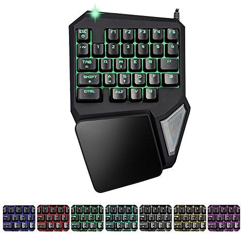 XFUNY Gaming Keypad One-Handed Keyboard 30 Keys Mechanical Feel Wide Hand Rest E-sports Dedicated 7 Color Backlight Keyboard for DOTA / OW / PUBG / Fortnite (30-Key)