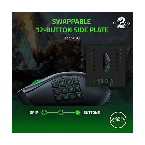 Razer Naga Pro - Modular Wireless Gaming Mouse with Interchangeable Side Panels (19 + 1 Programmable Buttons, Optical…