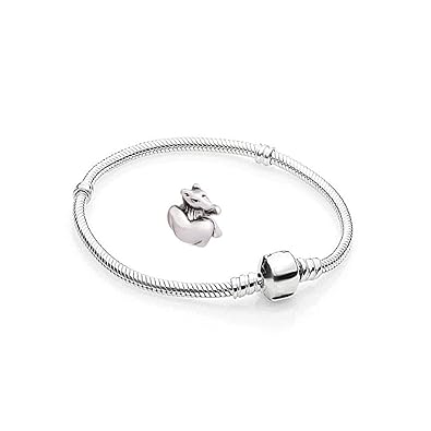 Charms Maus Silber Farbe - 1 Armband und 1 Anhänger Edelstahl Starter Set Angebot - Damen Schmuck für bettel Pandora Style Ko