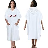 VOOVA & MOVAS Poncho Towel with Pocket for Adults | Teens(41"X37"),100% Cotton Terry Cloth | Ultra-Absorbent Oversized Hooded Towel for Men | Women Cover-Up for Pool, Beach, Bath | White