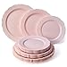 PARTY DISPOSABLE 120 PC DINNERWARE SET |40 Dinner Plates |40 Salad Plates |40 Dessert Plates |Heavy Duty Disposable Plastic Dishes |Fine China Look | Upscale Wedding Dining (Vintage Collection–Blush)