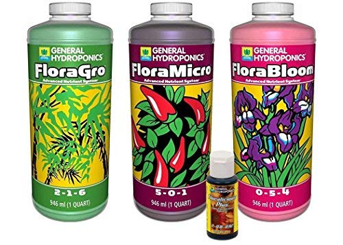 FloraGro, FloraBloom, FloraMicro Set + 1oz Floralicious Plus (Quarts)