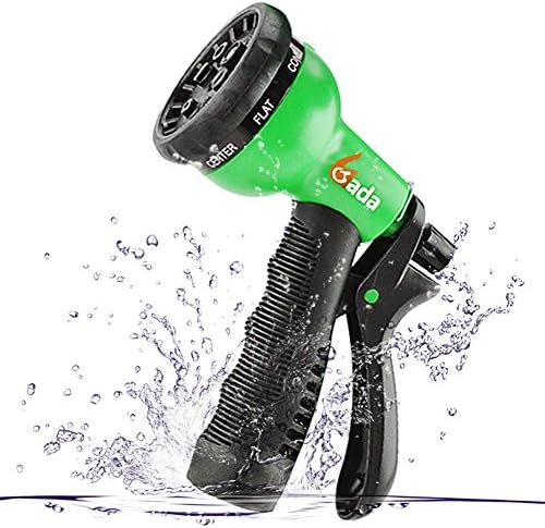 Gada Garden Hose Nozzle, Heavy Duty 8 Watering Patterns, ABS Hand Sprayer - High Pressure ，Best for Lawns, Plants &amp; Shrubs, Washing Cars, Dogs + Pets (Green)
