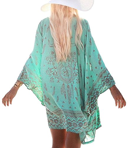 MuQing Womens Chiffon Bikini Swimsuit Beach Wear Cover Up Kimonos Green (22K06LV) - Thumbnail 6