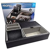 Profile Gifts 10 Inch Black Leatherette Valet Tray with 5 Compartments