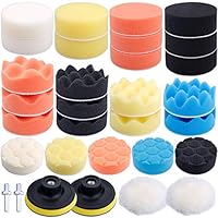 Augshy 31 Pcs Car Foam Drill Polishing Pad Kit, 3 Inch Buffing Pads,Sponge Set Kit M10 Drill Adapter Car Polisher
