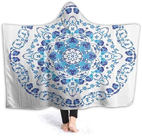 Timdle Hooded Blanket Soft Sherpa Fleece Blankets Rich Ornaments Wearable Blanket With Hood For Studying Reading Office 80w By 60h Inches With Hooded Amazon Co Uk Kitchen Home amazon co uk