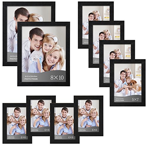 WOLTU 10 Piece Multi Pack Black Picture Frame Set for Wall with Plexiglass Cover,2-8x10