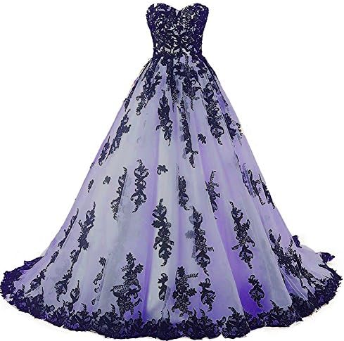 lavender and black dress black and purple long dress Lilac Black Tulle A-line Sweetheart Prom  Dresses With Lace Appliques, MP730
