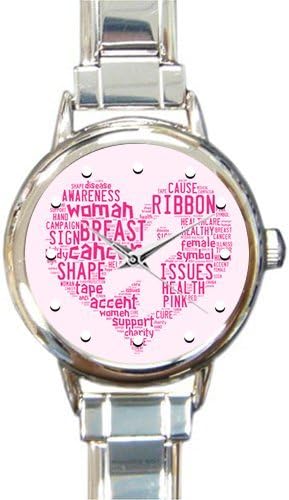 Pink Ribbon WatchSpecial Design Breast Cancer Awareness Pink Ribbon Heart Shape Round Italian Charm Watch