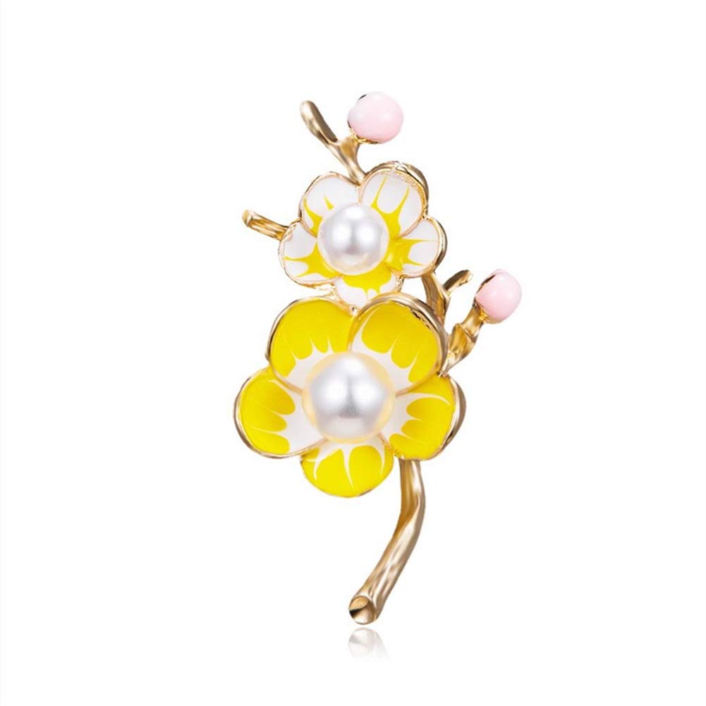 AILUOR Women's Elegant Gold Plated Pearls Enamel Plum Blossom Flower Brooch Pin, Fashion Floral Brooch Lapel Pin for Girl Bridal Wedding Corsage Jewelry Gifts (Plum)