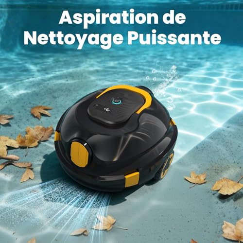 Robot Nettoyeur de Piscine sans Fil | Aspirateur de Piscine Automatique, 120 Min d'autonomie, Auto-Stationnement & Ultra Léger | Robot pour Piscine Hors-Sol ou Enterrée à Fond Plat jusqu'à 110 m²(n)