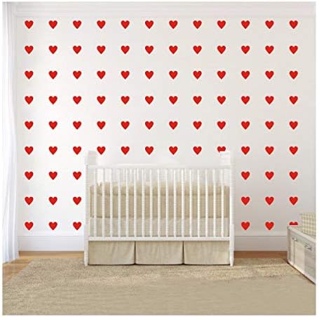 2 inch x100 Pieces DIY Heart Wall Decal Vinyl Sticker for Baby Kids Children Boy Girl Bedroom Decor Removable Nursery Decoration (Red)