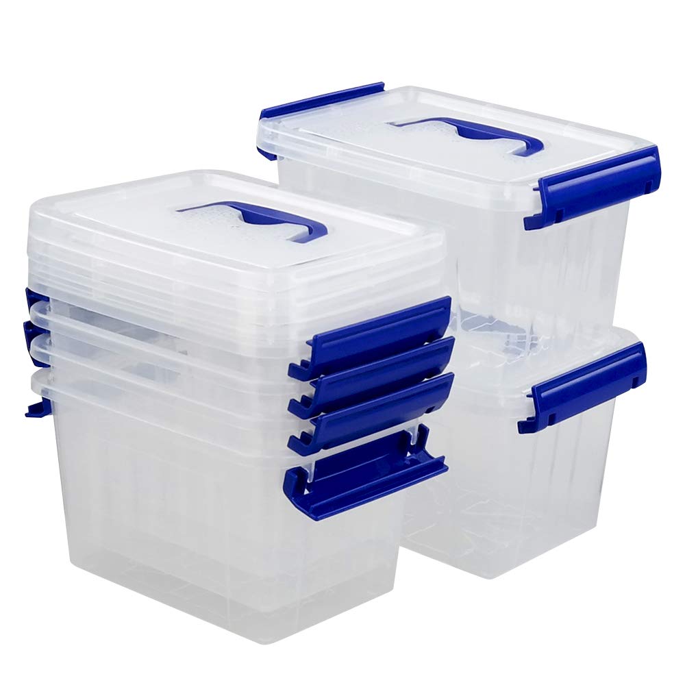Xowine 3 L Clear Plastic Storage Box, Set of 6 Small Latching Box Containers with Lid