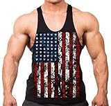 Interstate Apparel Inc American Flag Workout Stringer Tank Top Y Back XS-2XL Black (XS, Black)