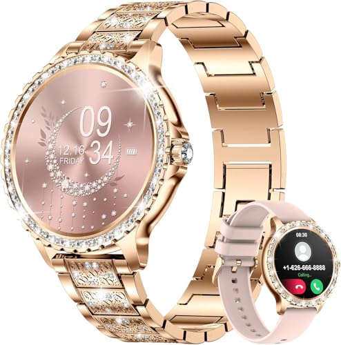 LIGE Women's Smartwatch with Phone Function, 1.32 Inch Diamond Fitness Watch for iOS Android with Sleep Monitor, SpO2, Heart Rate Monitor, Blood Oxygen, Menstrual Cycle, Smartwatch, Rose Gold
